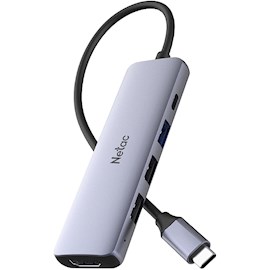 USB ჰაბი Netac NT08WF13-30GR WF13, USB, USB-C, HDMI, Hub, Gray
